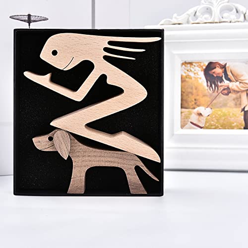 Handmade Wooden Dog Gift for Dog Lover,Wooden Carving Dog,Dog Statue Wood Small Decorations for Home,Office,Living Room iShine