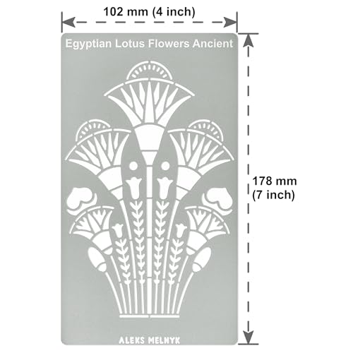 Aleks Melnyk No.459 Metal Stencil, Swirls, Egyptian Lotus Flowers Ancient, Ornament, Patterns, Small Stencil, 1 PC, Template for Wood Burning, Aleks Melnyk