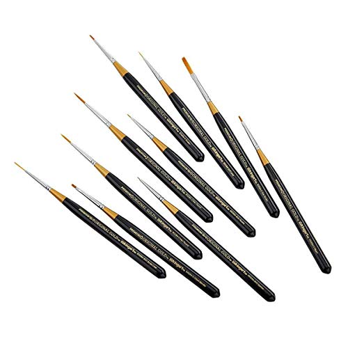 KINGART Original Gold Miniature Detail Series, Comfort Handle, Premium Golden Taklon, Multimedia Artist Brushes, Gift Box, Set of 10, Acrylic Handle, KINGART