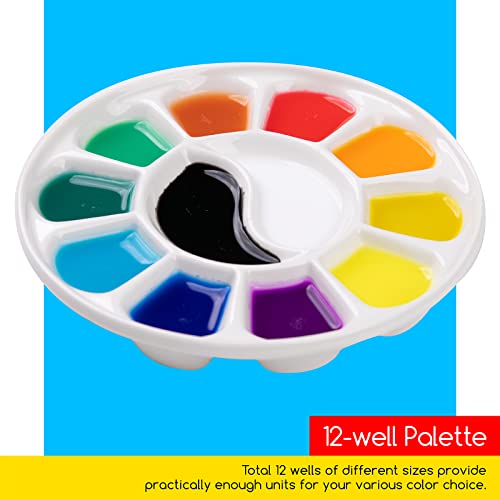 MEEDEN 12-Well Round Porcelain Watercolor Paint Palette for Watercolor Gouache Acrylic Oil Painting, 7-Inch MEEDEN