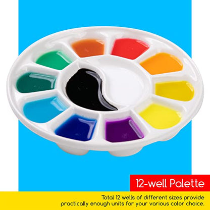 MEEDEN 12-Well Round Porcelain Watercolor Paint Palette for Watercolor Gouache Acrylic Oil Painting, 7-Inch - WoodArtSupply