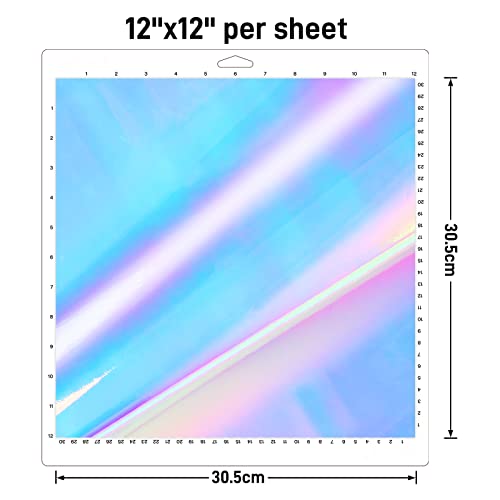 IModeur Holographic Vinyl for Cricut Opal Permanent Holographic Vinyl Bundle (5 Pack, 12” x 12”) Permanent Adhesive Vinyl Sheets for DIY Crafts, IModeur