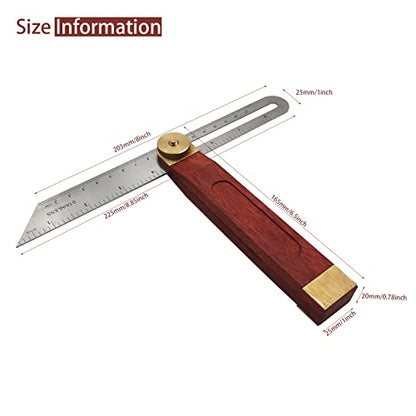 LYFJXX Bevel Gauge, Sliding Bevel Gauge, 8 Inch T Bevel Angle Finder with Wooden Handle T Measurements Ruler for for Craftsman Carpenter