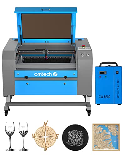 OMTech 60W CO2 Laser Engraver with Water Chiller, 20x28 Inch Laser Engraving Cutting Etching Machine with Autofocus Autolift 4 Way Pass Air Assist, - WoodArtSupply