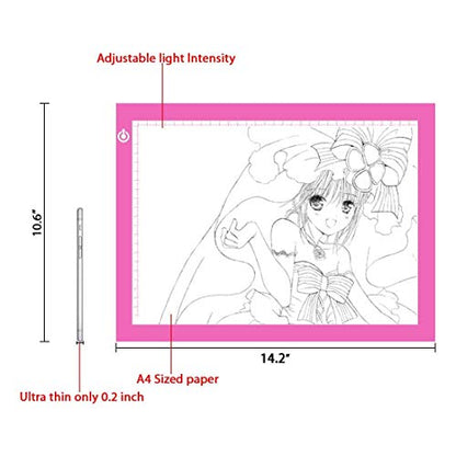 Light Pad Drawing A4 Tracing Light Table NXENTC LED Copy Board Ultra-Thin Display Pad Brightness Adjustable Stencil Artist Art Tracing Tatto Table Pink