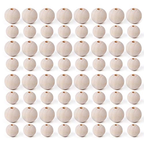 Foraineam 600 Pieces 20mm and 16mm Wood Beads Unfinished Natural Wooden Loose Beads Round Ball Wood Spacer Beads for Crafts DIY Jewelry Making Foraineam