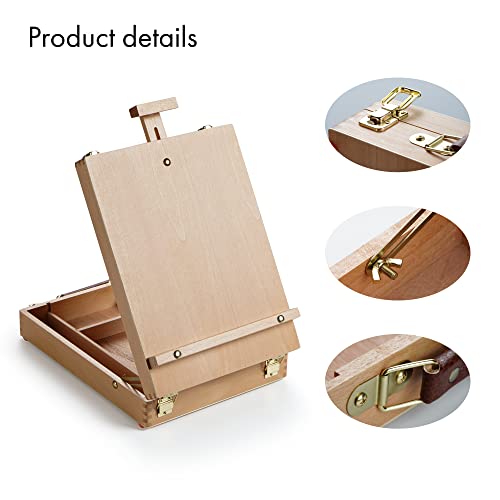 ARTIFY Adjustable Beechwood Tabletop Painting Easel, Table Sketch Box Easel, Desktop Artist Easel for Drawing (Easel Box) - WoodArtSupply