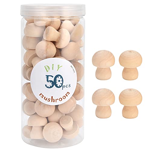 Wooden Mushroom Ornament, Unfinished Mushrooms, 50pcs Wood Mushroom DIY Toy in Clear Box, Plain Unpainted Mini Mushroom for Arts and Crafts Projects - WoodArtSupply