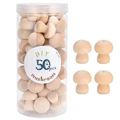 Wooden Mushroom Ornament, Unfinished Mushrooms, 50pcs Wood Mushroom DIY Toy in Clear Box, Plain Unpainted Mini Mushroom for Arts and Crafts Projects - WoodArtSupply