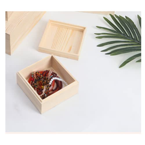 LONG TAO 4 Pcs 3.9''x3.9''x3.1'' Unfinished Square Wooden Treasure Boxes Decorate Wooden Boxes Wooden Storage Box Natural DIY Craft Stash Boxes with LONG TAO