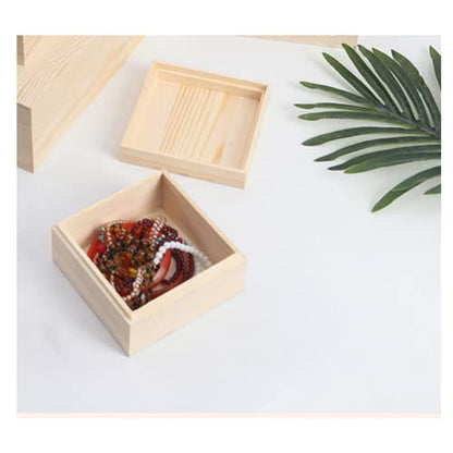 LONG TAO 4 Pcs 3.9''x3.9''x3.1'' Unfinished Square Wooden Treasure Boxes Decorate Wooden Boxes Wooden Storage Box Natural DIY Craft Stash Boxes with - WoodArtSupply