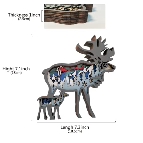 3D Wooden Reindeer Decor - Rustic Forest Animal Wall Sculpture for Home and Office CmayAlgc