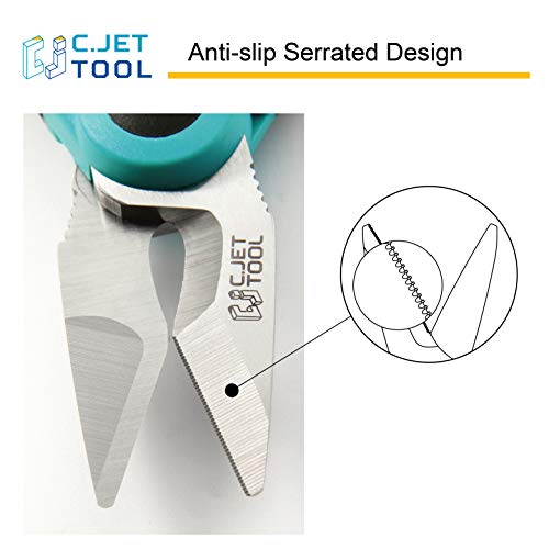 C.JET TOOL 6" Stainless Electrician Scissors Heavy Duty Professional for Aluminium Copper Soft Cable (Turquoise) - WoodArtSupply