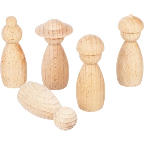 BESPORTBLE 5pcs Wood Peg Dolls Unfinished Wooden Family People Dolls DIY People Bodies Figures Puppet Ornaments for Painting Craft Art Projects Role