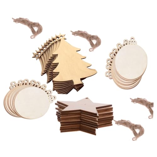 NOLITOY 80 Pcs Christmas Wooden Pendant Christmas Ornaments Unfinished Wood Slices Ornaments Paintable Christmas Hanging Ornaments Wooden Tree Cutout NOLITOY