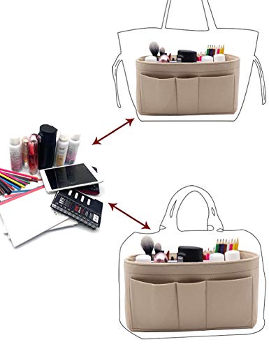 LEXSION Felt Insert Fabric Purse Organizer Bag, Bag Insert in Bag with Zipper Inner Pocket 8010 Beige M, Womens, Medium