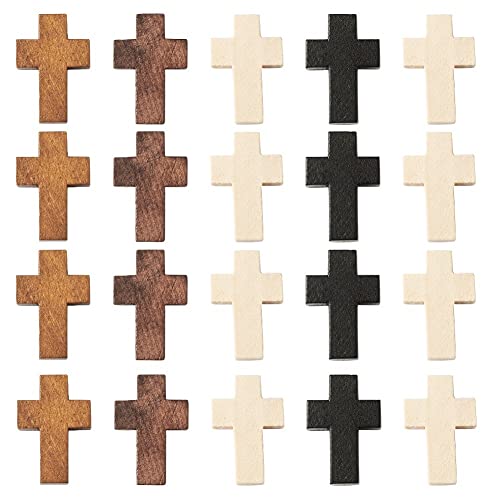 KISSITTY 100Pcs/box Wooden Cross Charms 4 Colors Natural Unfinished Wood Cross Crafts Beads Small Cross Charms Pendants Hole: 1.8mm for Necklace KISSITTY