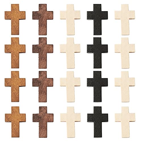 KISSITTY 100Pcs/box Wooden Cross Charms 4 Colors Natural Unfinished Wood Cross Crafts Beads Small Cross Charms Pendants Hole: 1.8mm for Necklace - WoodArtSupply