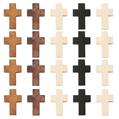 KISSITTY 100Pcs/box Wooden Cross Charms 4 Colors Natural Unfinished Wood Cross Crafts Beads Small Cross Charms Pendants Hole: 1.8mm for Necklace KISSITTY
