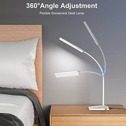 MONGERY LED Desk Lamp, Eye-Caring Table Lamps with USB Charging Port,7 Brightness Levels & 5 Color Modes,Touch Control and Memory Function,7W - WoodArtSupply