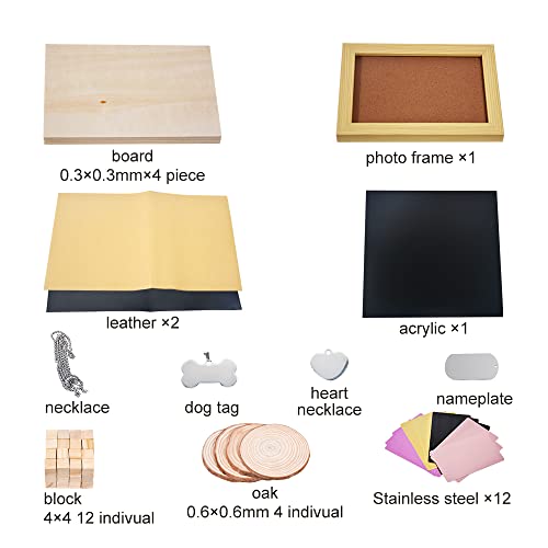 77pcs Longer Laser Engraving Material Kit DIY Material Package for Custom Business Card Metal Plywood Pet ID Keychain - WoodArtSupply