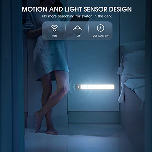 Under Cabinet Lights,40 LED Rechargeable Battery Operated Motion Sensor Light Indoor, 2 Pack Magnetic Dimmable Closet Lights, Wireless Under Counter MCGOR
