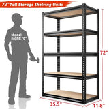 REIBII Heavy Duty 72" Adjustable Garage Shelving Unit - 5 Tier Metal Storage Shelves, 2000LBS Capacity REIBII