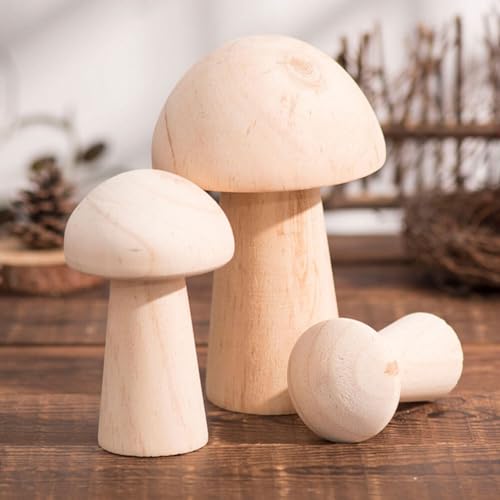Zerodeko Wooden Mushroom Blank, Mini Wooden Mushrooms to Paint, Unfinished Wood Figurines for Craft Ornament Zerodeko