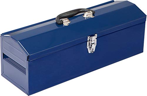 TCE ATB101U Torin 19" Hip Roof Style Portable Steel Tool Box with Metal Latch Closure and Removable Storage Tray, Blue - WoodArtSupply