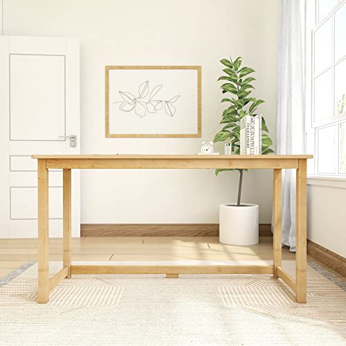 Plank+Beam Solid Wood Writing Desk, Simple Desk for Bedroom, Home Office Study Desk, 55.25 Inch, Natural - WoodArtSupply