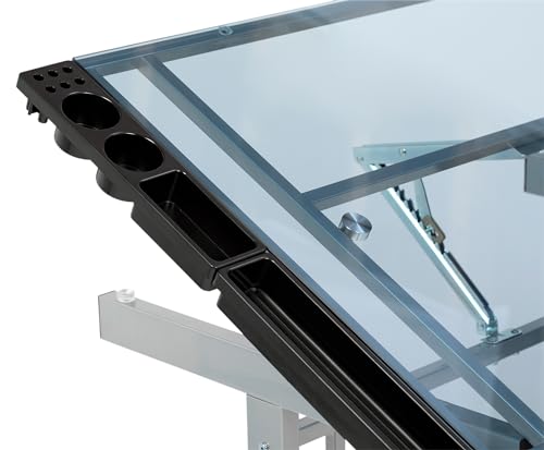 Studio Designs Vision Craft and Drawing Station - 35.5" W by 23.75" D Silver-Blue Glass Top Drafting Table with Pencil Drawers, Side Trays, & SD Studio Designs