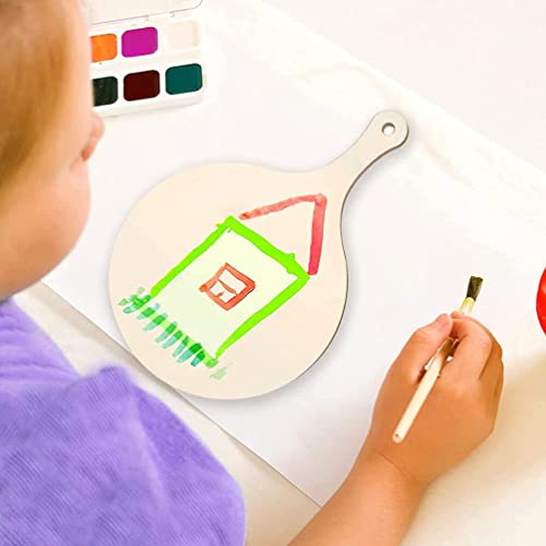 TEHAUX 4pcs Wood Craft Cutting Board Unfinished Mini Wooden Cutting Board DIY Blank Paddle with Handle Round Serving Board Chopping Board for TEHAUX