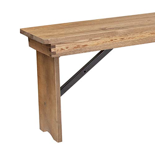 Flash Furniture Hercules Commercial Grade Farmhouse 3 Leg Bench - Solid Pine Foldable Bench with Seating for 4 - 8'x12" - Antique Rustic - WoodArtSupply