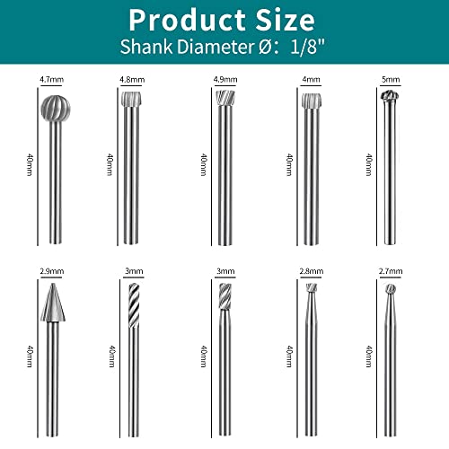 20PCS HSS Rotary Burr Set, Carving Bits and Engraving Router Bit Set for Rotary Tool Accessories with 1/8"(3mm) Shank for Woodworking, Engraving, YURINWOO