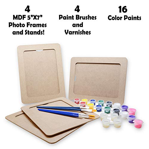 VHALE DIY Paint Your Own Picture Frame, 4 sets of MDF Wood Photo Frames (5 x 7 inch) with Stand, for Children to Paint and Decorate, Classroom Arts - WoodArtSupply