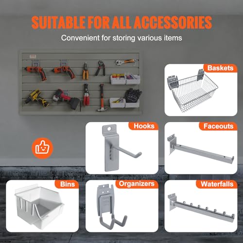 VEVOR Slatwall Panels, 4 ft x 1 ft Gray Garage Wall Panels 12"H x 48"L (Set of 2 Panels), Heavy Duty Garage Wall Organizer Panels Display for Retail VEVOR