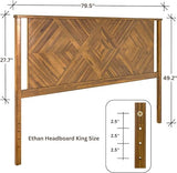 Bme Ethan King Wood Headboard - Rustic Dark Brown Acacia with Herringbone Design for King or Queen Beds Bme
