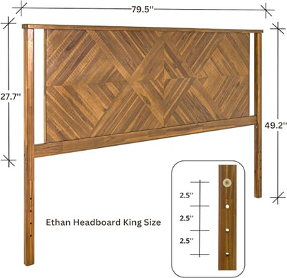 Bme Ethan King Wood Headboard Only - Rustic & Scandinavian Style Without Bed Frame - Solid Acacia Wood - Easy Assembly - Rustic Dark Brown