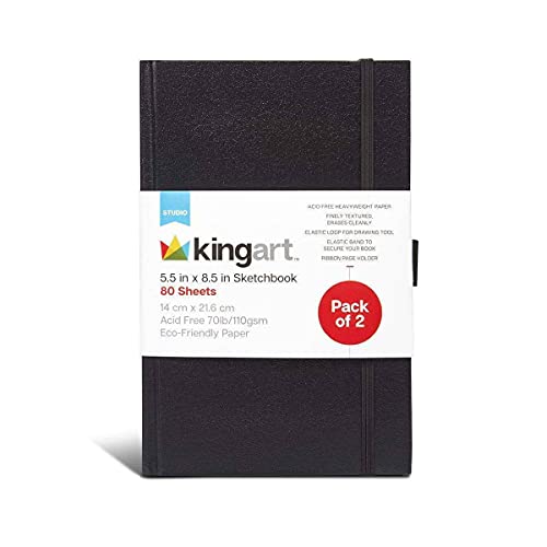 KINGART Hardcover Sketchbook Journal, 2-Pack, 70 Pound (110 GSM), 5.5" X 8.5", 80 Sheets KINGART