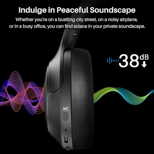 TOZO HT2 Hybrid Active Noise Cancelling Headphones, Wireless Over Ear Bluetooth Headphones, 60H Playtime, Hi-Res Audio Custom EQ via App Deep Bass TOZO