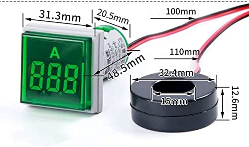 Szliyands Digital Display AC Current Indicator, 22mm Square Head LED Current Tester 0~100A Ammeter Monitor (Red) Szliyands