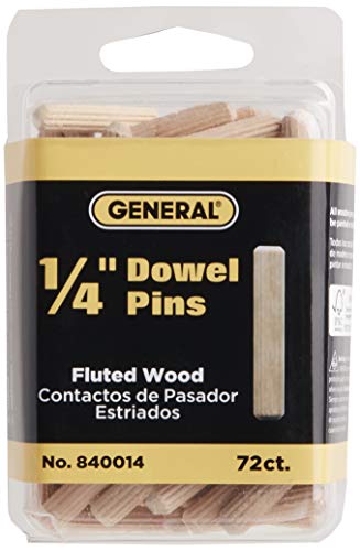 General Tools 840014 1/4-Inch Fluted Wood Dowel Pins, 72-Pack - WoodArtSupply