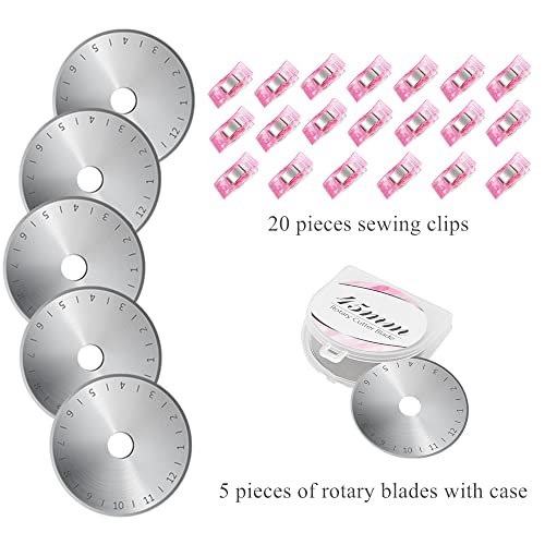 39 Pcs Rotary Cutter Set Pink - Quilting Kit incl. 45mm Fabric Cutter with 5 Extra Blades, A4 Cutting Mat, Craft Knife Set, Quilting Ruler and Sewing Headley Tools