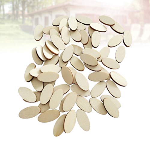 NUOBESTY 200pcs Unfinished Wood Oval Slices Natural Rustic Wooden Cutout Oval Wood Pieces Tag for DIY Craft Wedding Centerpiece Christmas