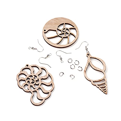 Fashewelry 80pcs Unfinished Clam Shell Wooden Dangle Earring Pendants Filigree Seashell Natural Blank Wood Cutouts with 80pcs Jump Rings, 80Pcs Fish FASHEWELRY