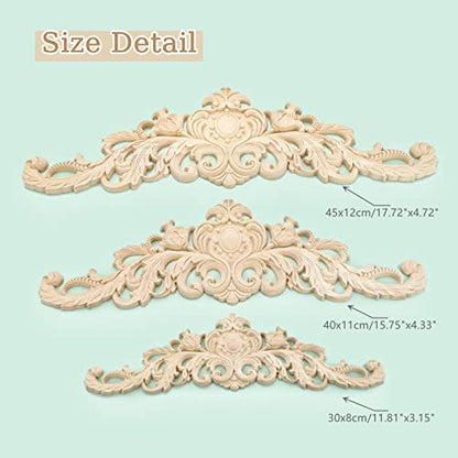 MUXSAM Long Wood Carved Appliques Onlays, 2-Pack Unpainted Decorative Corner Carving Decals Set for Wall Door Cabinet Mirror Closet Wardrobe Dresser