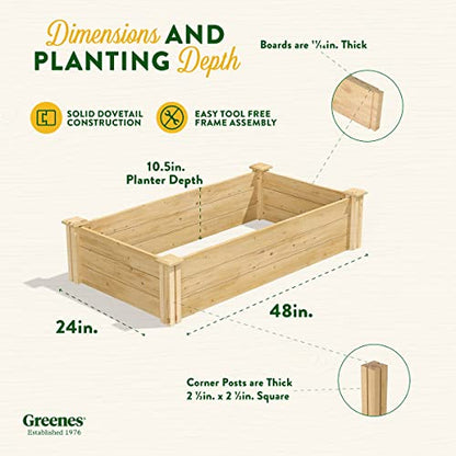 Greenes Fence Original Cedar Raised Garden Bed, 2' x 4' x 10.5" - Made in USA with North American Cedar