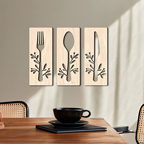 GANAZONO 1 Set Wooden Fork Spoon Sign Wood Sign for Dining Room Fork Spoon Wall Art Rustic Wooden Kitchen Sign Mirror Decor Kitchen Wall Decor - WoodArtSupply