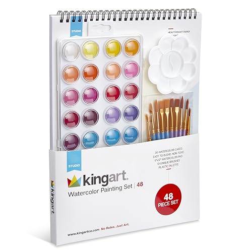 KINGART Studio Watercolor Painting Art Set - Paint, Brushes, Paper & Palette KINGART