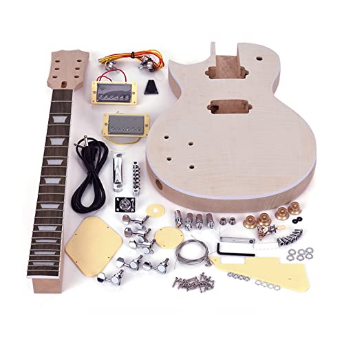 HHOP LP Style Unfinished Electric Guitar DIY Kit Set Mahogany Body & Neck Rose Wood Fingerboard - WoodArtSupply